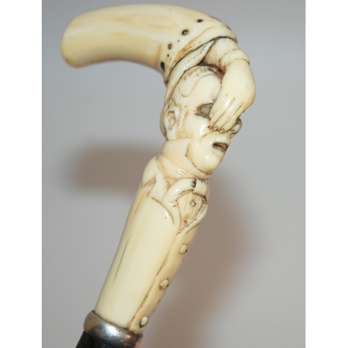 354 - A VICTORIAN IVORY-MOUNTED WALKING CANE