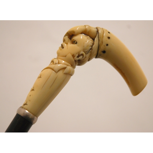 354 - A VICTORIAN IVORY-MOUNTED WALKING CANE