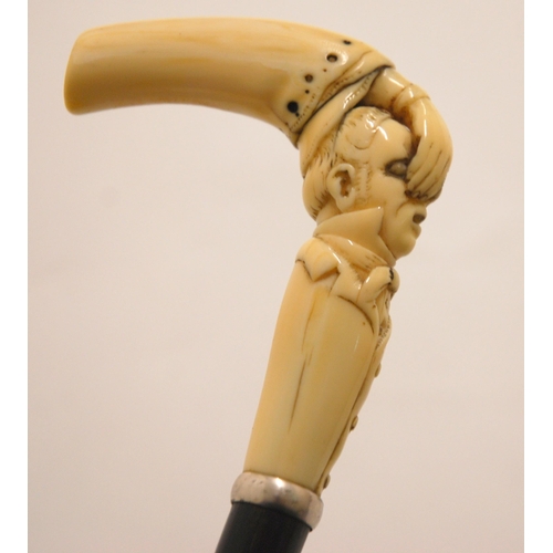 354 - A VICTORIAN IVORY-MOUNTED WALKING CANE