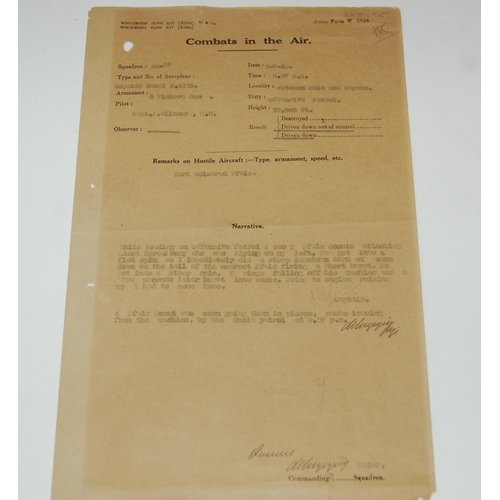 360 - AN ORIGINAL AIR COMBAT REPORT FORM A SORTIE BETWEEN CAIX-CAYEUX  JULY 1918