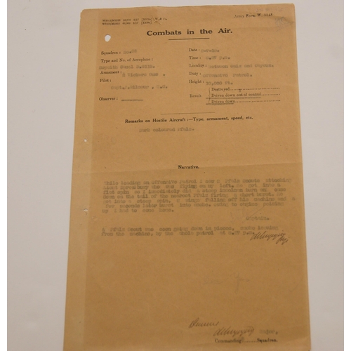 360 - AN ORIGINAL AIR COMBAT REPORT FORM A SORTIE BETWEEN CAIX-CAYEUX  JULY 1918