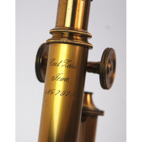 374 - A LACQUERED BRASS AND BLACK ENAMEL CARL ZEISS JENA MICROSCOPE