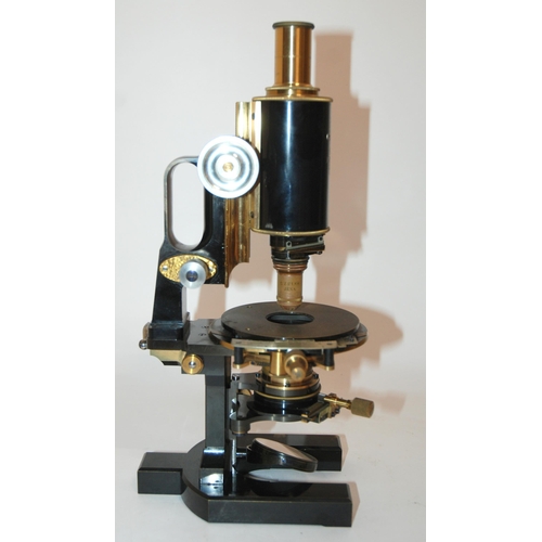 375 - A LAQUERED BRASS AND BLACK ENAMEL JUG-HANDLE CARL ZEISS JENA MICROSCOPE