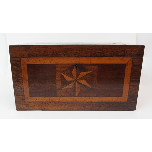 376 - A MAHOGANY TWO DIVISION INLAID CROSS BANDED TEA CADDY