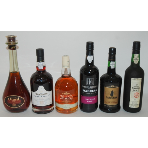 391 - SIX VARIOUS BOTTLES OF PORT AND BRANDY