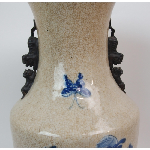 41 - A CHINESE CRACKLEWARE TWO-HANDLED BALUSTER VASE