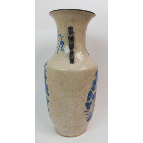 41 - A CHINESE CRACKLEWARE TWO-HANDLED BALUSTER VASE