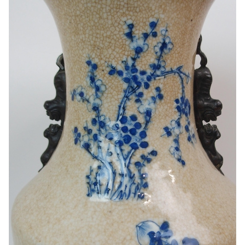 41 - A CHINESE CRACKLEWARE TWO-HANDLED BALUSTER VASE