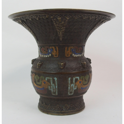 66 - A CHINESE BRONZE AND ENAMEL ARCHAIC STYLE VASE