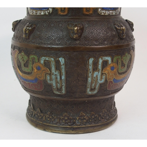 66 - A CHINESE BRONZE AND ENAMEL ARCHAIC STYLE VASE