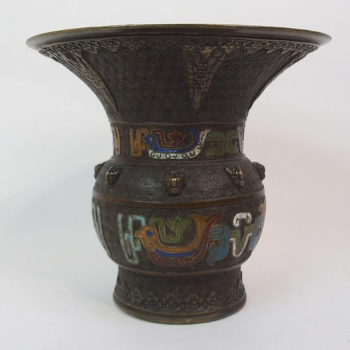 66 - A CHINESE BRONZE AND ENAMEL ARCHAIC STYLE VASE