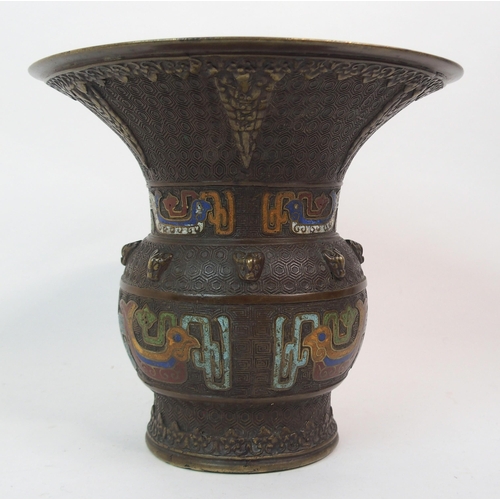 66 - A CHINESE BRONZE AND ENAMEL ARCHAIC STYLE VASE