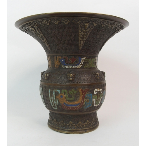 66 - A CHINESE BRONZE AND ENAMEL ARCHAIC STYLE VASE