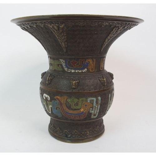 66 - A CHINESE BRONZE AND ENAMEL ARCHAIC STYLE VASE