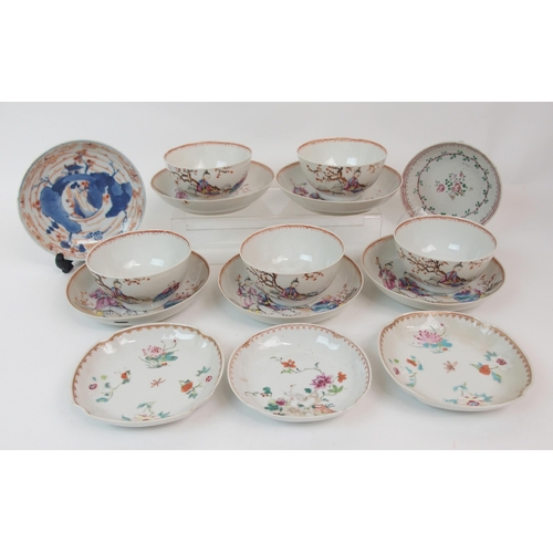 72 - FIVE CHINESE EXPORT RICE BOWLS AND SAUCERS