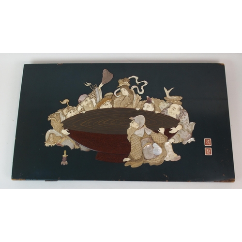 75 - A JAPANESE LACQUERED  IVORY AND SHELL PLAQUE