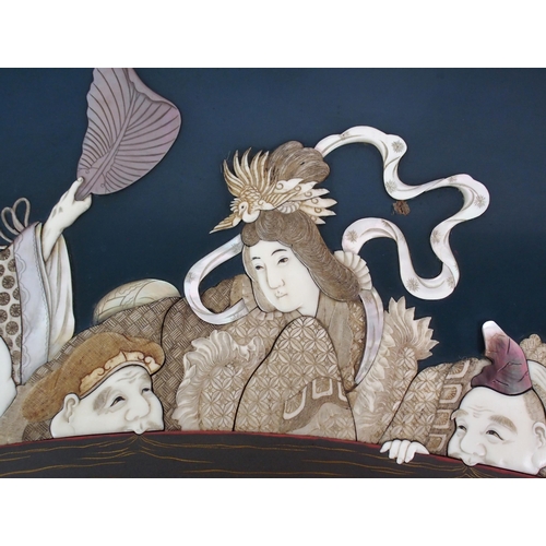 75 - A JAPANESE LACQUERED  IVORY AND SHELL PLAQUE