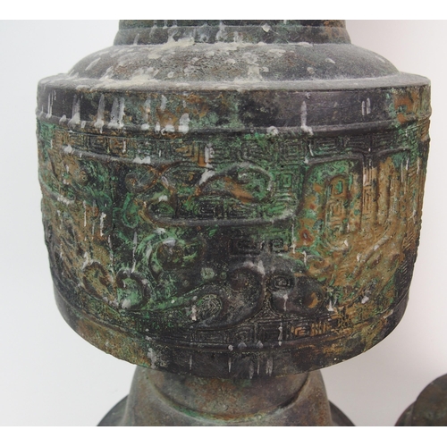 89 - A CHINESE BRONZE CENSER AND COVER