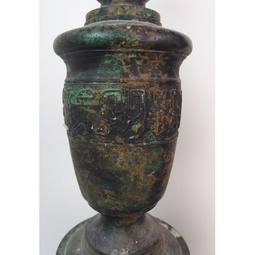 89 - A CHINESE BRONZE CENSER AND COVER