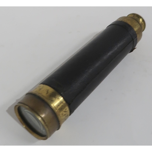 100 - A LEATHER BOUND BRASS THREE DRAWER TELESCOPE