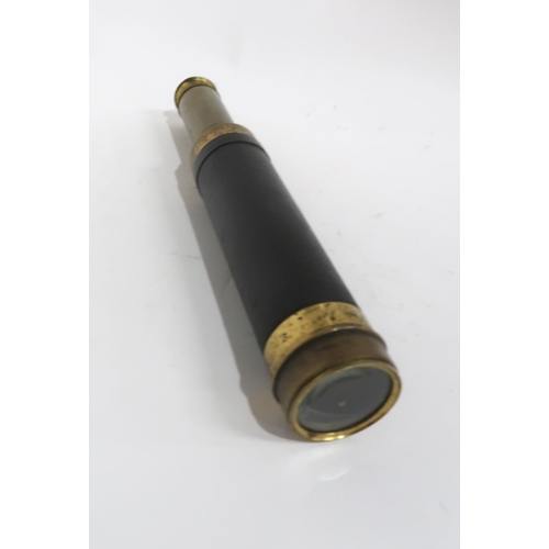 100 - A LEATHER BOUND BRASS THREE DRAWER TELESCOPE