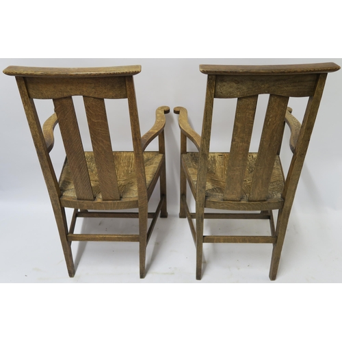 34 - A SET OF SIX ARTS AND CRAFTS DINING CHAIRS WITH RUSH SEATS