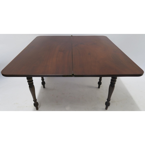 39 - A VICTORIAN MAHOGANY FOLD OVER TEA TABLE