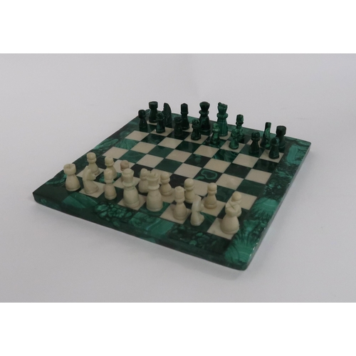 86 - A MINIATURE MALACHITE CHESS SET AND BOARD