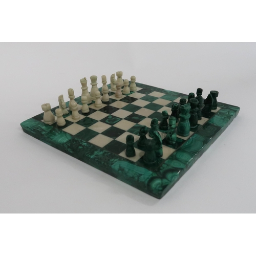 86 - A MINIATURE MALACHITE CHESS SET AND BOARD