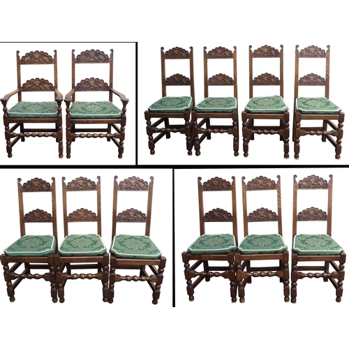 1122 - A SET OF TWELVE NIGEL GRIFFITHS OAK DINING CHAIRS