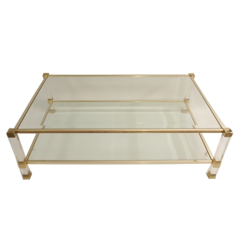 1124 - A PIERRE VANDEL  PARIS BRASS AND BEVELLED GLASS COFFEE TABLE