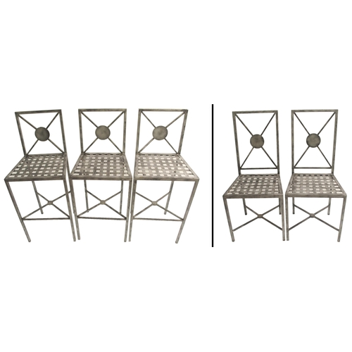 1127 - THREE TOM FAULKNER GREY METAL BAR STOOLS