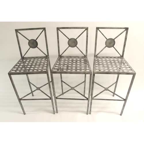 1127 - THREE TOM FAULKNER GREY METAL BAR STOOLS