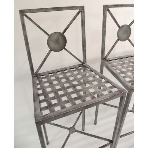 1127 - THREE TOM FAULKNER GREY METAL BAR STOOLS