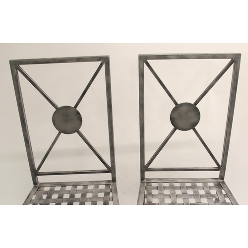 1127 - THREE TOM FAULKNER GREY METAL BAR STOOLS