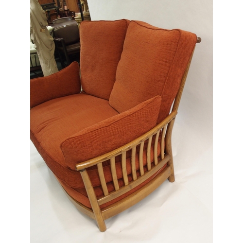 1136 - AN ERCOL RENAISSANCE TERRACOTTA UPHOLSTERED THREE PIECE SUITE