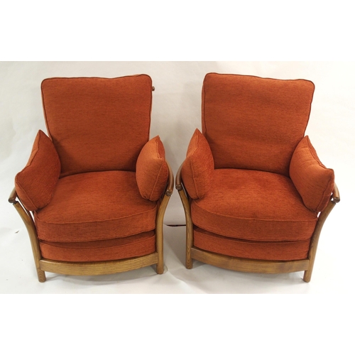 1136 - AN ERCOL RENAISSANCE TERRACOTTA UPHOLSTERED THREE PIECE SUITE