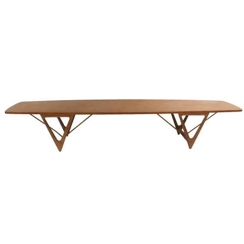 1143 - A KURT OSTERVIG MID-CENTURY TEAK SURFBOARD COFFEE TABLE