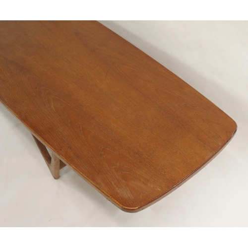 1143 - A KURT OSTERVIG MID-CENTURY TEAK SURFBOARD COFFEE TABLE