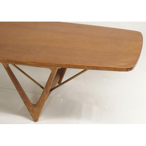 1143 - A KURT OSTERVIG MID-CENTURY TEAK SURFBOARD COFFEE TABLE