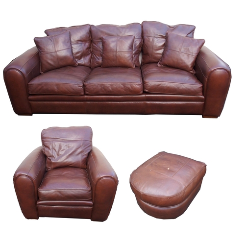 1144 - A DURESTA BROWN LEATHER THREE SEATER SOFA