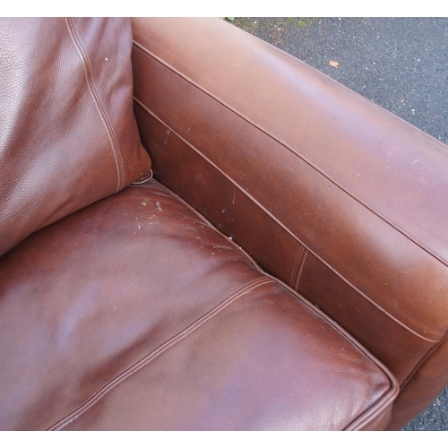 1144 - A DURESTA BROWN LEATHER THREE SEATER SOFA