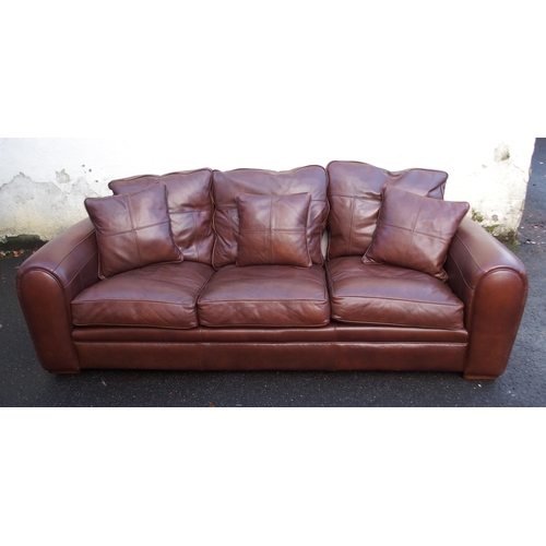 1144 - A DURESTA BROWN LEATHER THREE SEATER SOFA