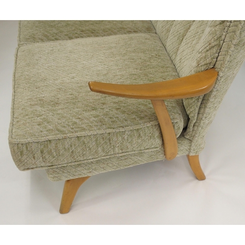 1148 - A HOWARD KEITH FOR HK FURNITURE MID-CENTURY GREEN UPHOLSTERED TWO SEATER SETTEE