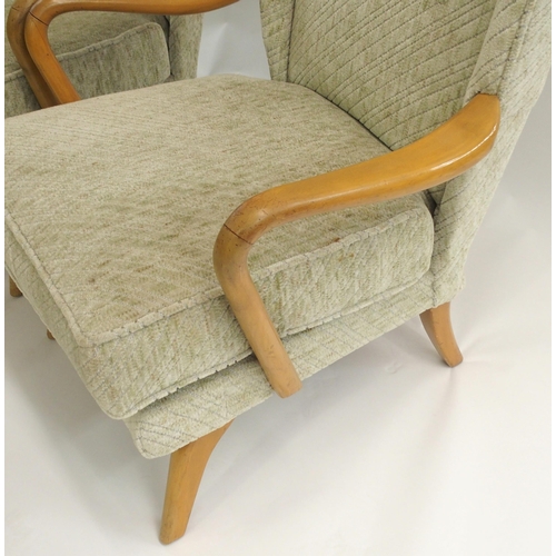 1149 - A PAIR OF HOWARD KEITH FOR HK FURNITURE MID-CENTURY BAMBINO GREEN UPHOLSTERED ARMCHAIRS