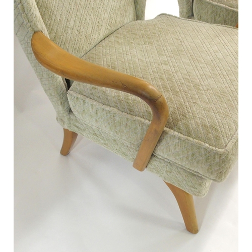 1149 - A PAIR OF HOWARD KEITH FOR HK FURNITURE MID-CENTURY BAMBINO GREEN UPHOLSTERED ARMCHAIRS