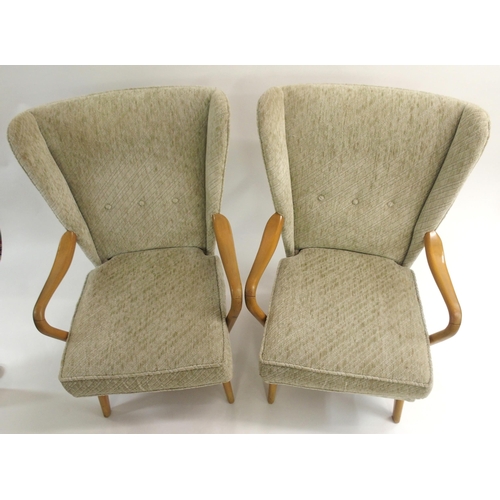 1149 - A PAIR OF HOWARD KEITH FOR HK FURNITURE MID-CENTURY BAMBINO GREEN UPHOLSTERED ARMCHAIRS