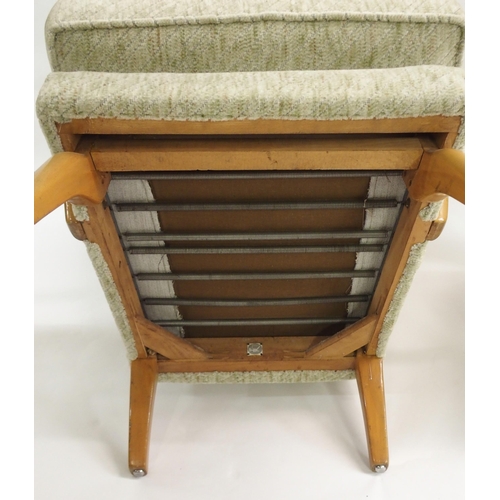 1149 - A PAIR OF HOWARD KEITH FOR HK FURNITURE MID-CENTURY BAMBINO GREEN UPHOLSTERED ARMCHAIRS