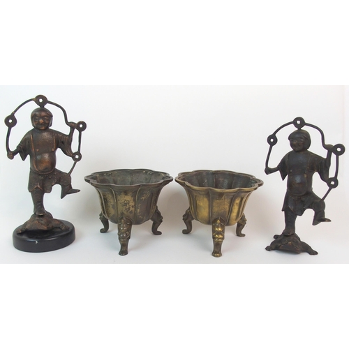 115 - A PAIR OF CHINESE BRONZE NONAGON SHAPED CENSERS