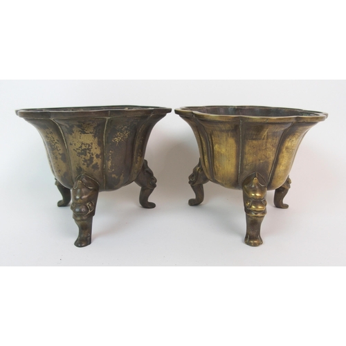 115 - A PAIR OF CHINESE BRONZE NONAGON SHAPED CENSERS